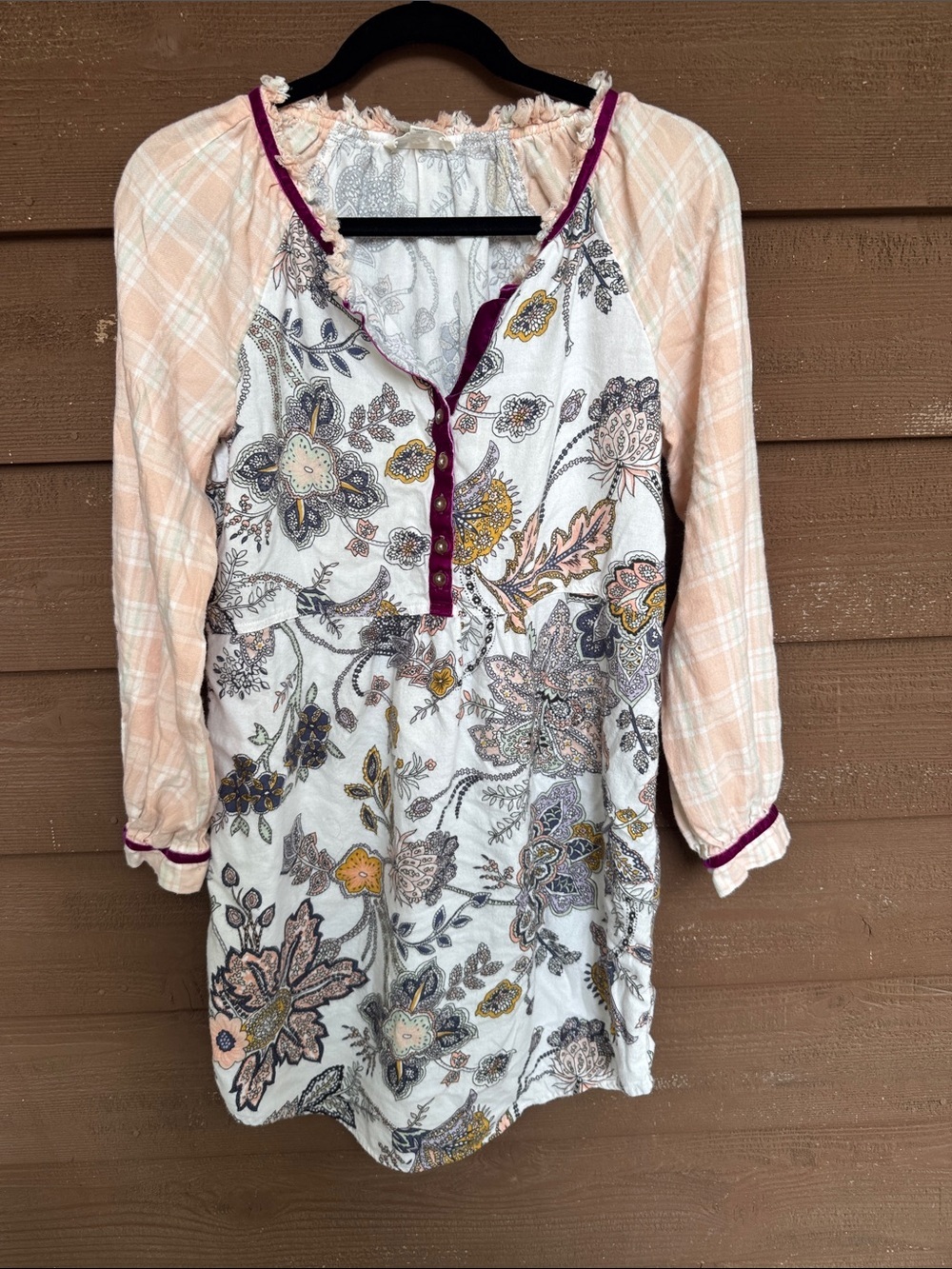 Anthropologie Floreat Soft Flannel Paisley Dress with Soft Peach Trim size XS